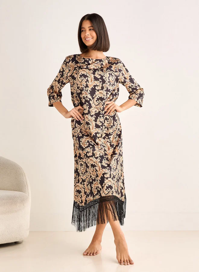 Splash FAV Night Gown 3/4 Sleeve Printed Satin