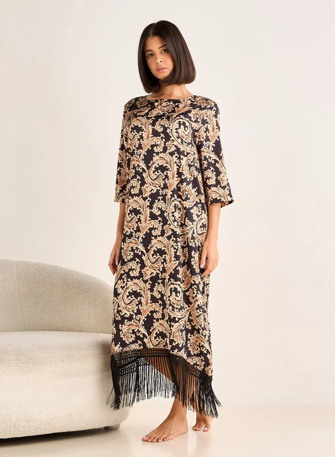Splash FAV Night Gown 3/4 Sleeve Printed Satin