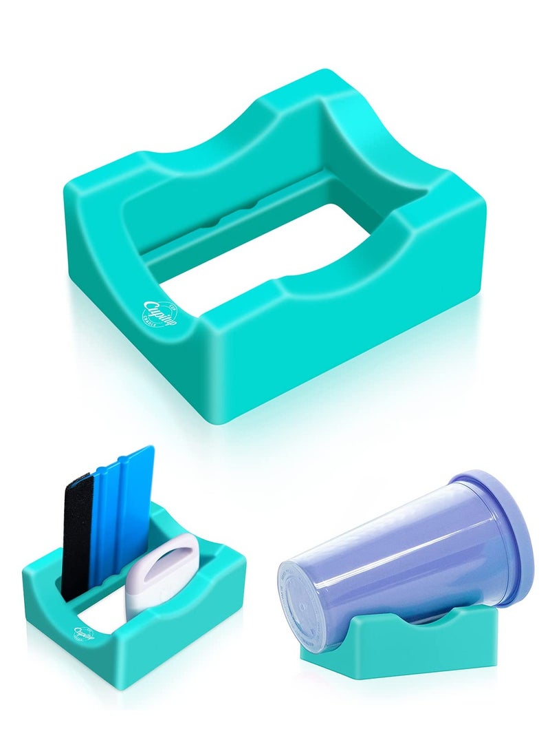 Excefore Small Silicone Cup Cradle for Crafting Tumbler Holder with Built in Slot and Felt Edge Squeegee for Mug and Glass Bottle Anti Skidding Display Tumbler Stand - Image 1