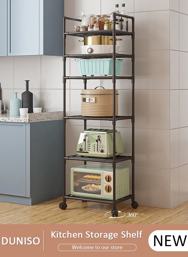 DUNISO 6 Tier Storage Shelves, Stable Kitchen Shelf Organizer, Storage Rack with Wheels and Armrests, Removable Free Standing Rack, Multipurpose Rack, Shelving Unit for Laundry Room,Living Room,Garage,Pantry,Study Room - Image 1
