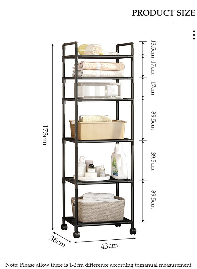 DUNISO 6 Tier Storage Shelves, Stable Kitchen Shelf Organizer, Storage Rack with Wheels and Armrests, Removable Free Standing Rack, Multipurpose Rack, Shelving Unit for Laundry Room,Living Room,Garage,Pantry,Study Room - Image 2