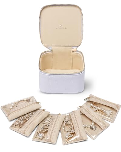 VLANDO Travel Jewelry Case Organizer Small Jewelry Box with 6 Velvet Jewelry Zipper Bags Holidays Gifts for Women Girls FriendsPurple - Image 1