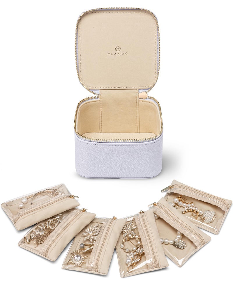 VLANDO Travel Jewelry Case Organizer Small Jewelry Box with 6 Velvet Jewelry Zipper Bags Holidays Gifts for Women Girls FriendsPurple - Image 2