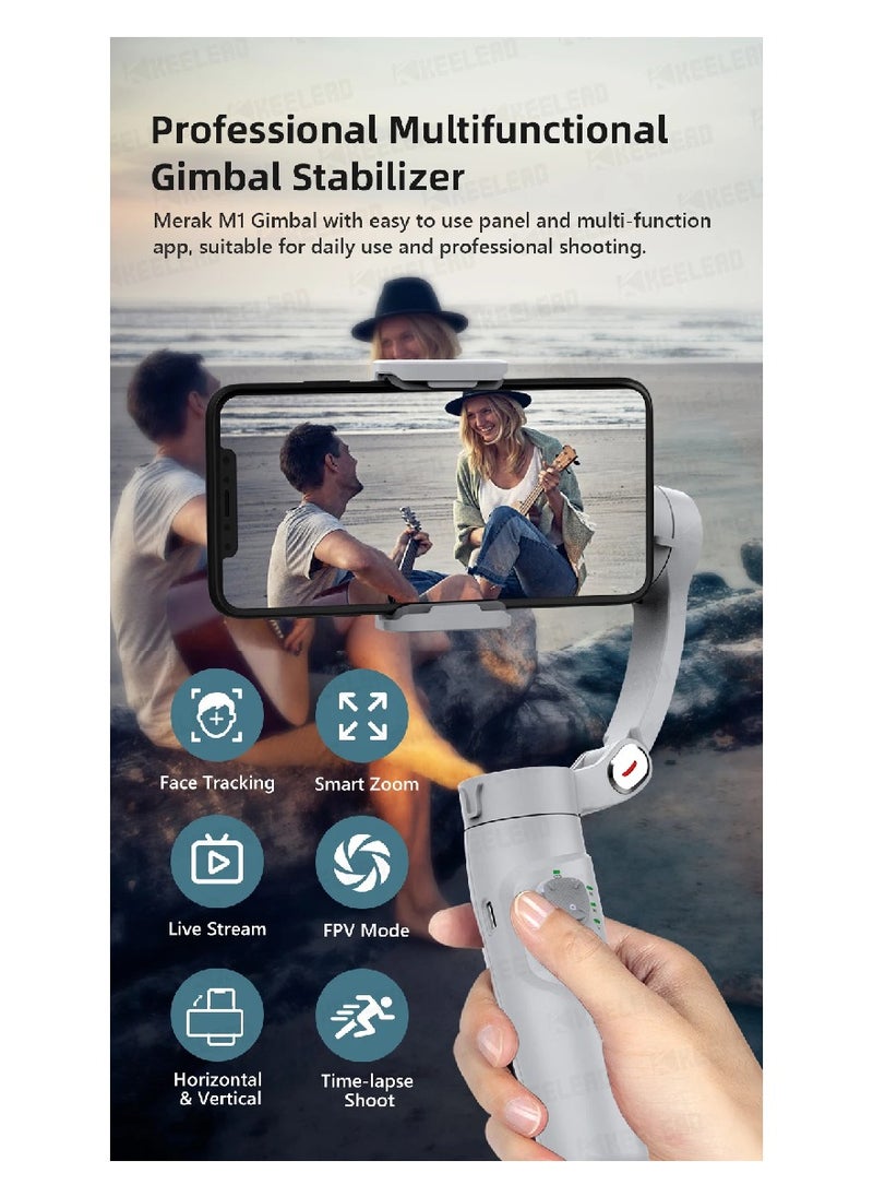 Digi Core مثبت جيمبال للهواتف الذكية مثبت آيفون لتسجيل الفيديو مع تتبع الوجه M1 Merak One 3-Axis Gimbal لأجهزة Android وiPhone متعدد الأوضاع قابل للطي لتسجيل مدونة الفيديو والتقاط الصور أثناء السفر  - Image 4