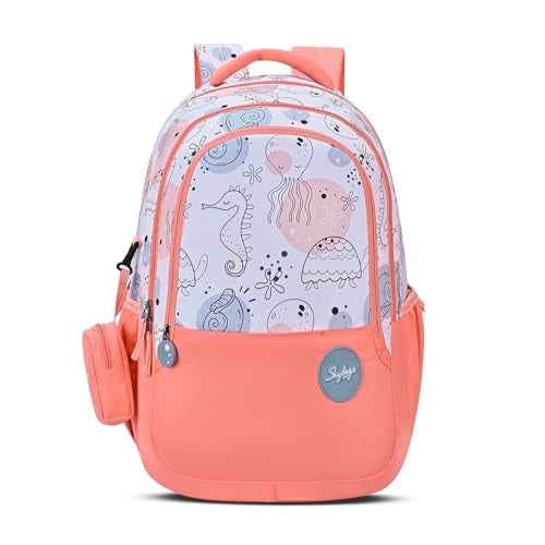 Skybags Charm 02 37 Liters Premium Polyester Fabric School Backpack for Kids with Multiple Compartments and Adujtable Starp - Girls (Coral) - Image 1