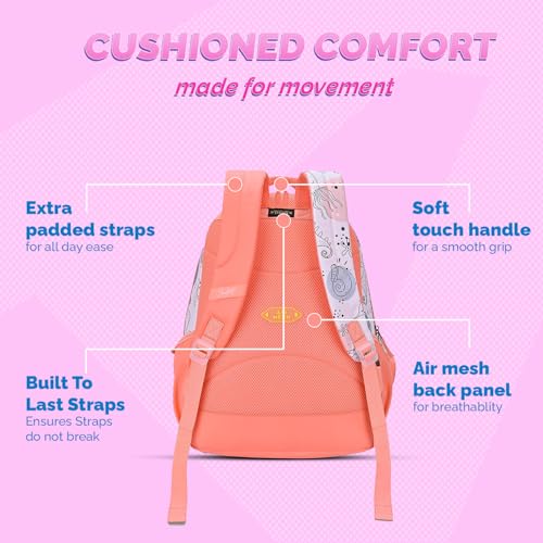 Skybags Charm 02 37 Liters Premium Polyester Fabric School Backpack for Kids with Multiple Compartments and Adujtable Starp - Girls (Coral) - Image 4