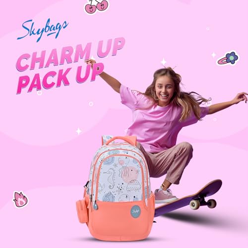 Skybags Charm 02 37 Liters Premium Polyester Fabric School Backpack for Kids with Multiple Compartments and Adujtable Starp - Girls (Coral) - Image 2