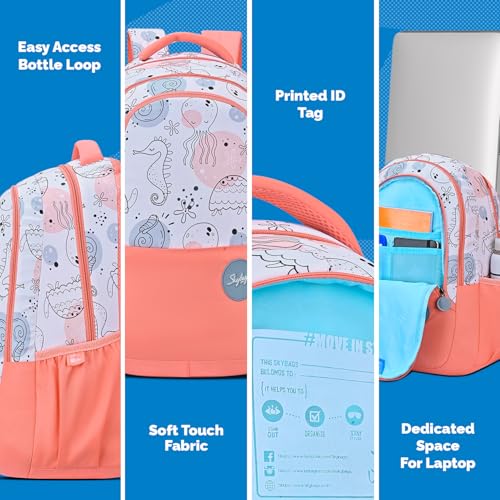 Skybags Charm 02 37 Liters Premium Polyester Fabric School Backpack for Kids with Multiple Compartments and Adujtable Starp - Girls (Coral) - Image 5