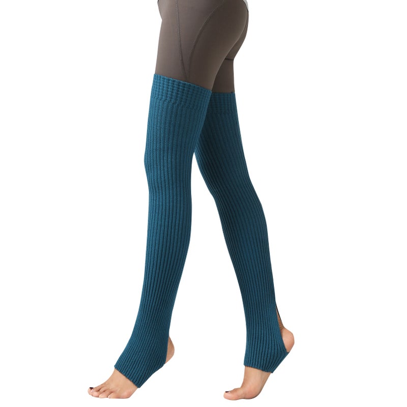 Women Yoga Stockings Open Heel Ribbed Knit Thigh High Leg Warmers for Ballet Dancing Lounging - Image 1