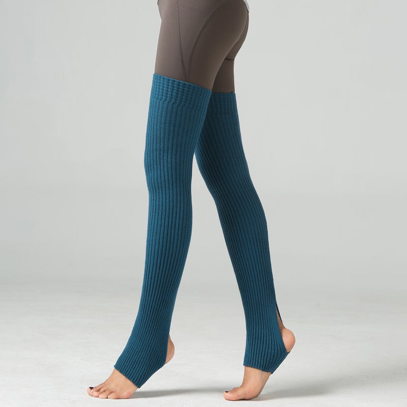 Women Yoga Stockings Open Heel Ribbed Knit Thigh High Leg Warmers for Ballet Dancing Lounging - Image 4