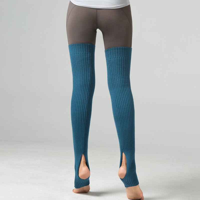 Women Yoga Stockings Open Heel Ribbed Knit Thigh High Leg Warmers for Ballet Dancing Lounging - Image 3