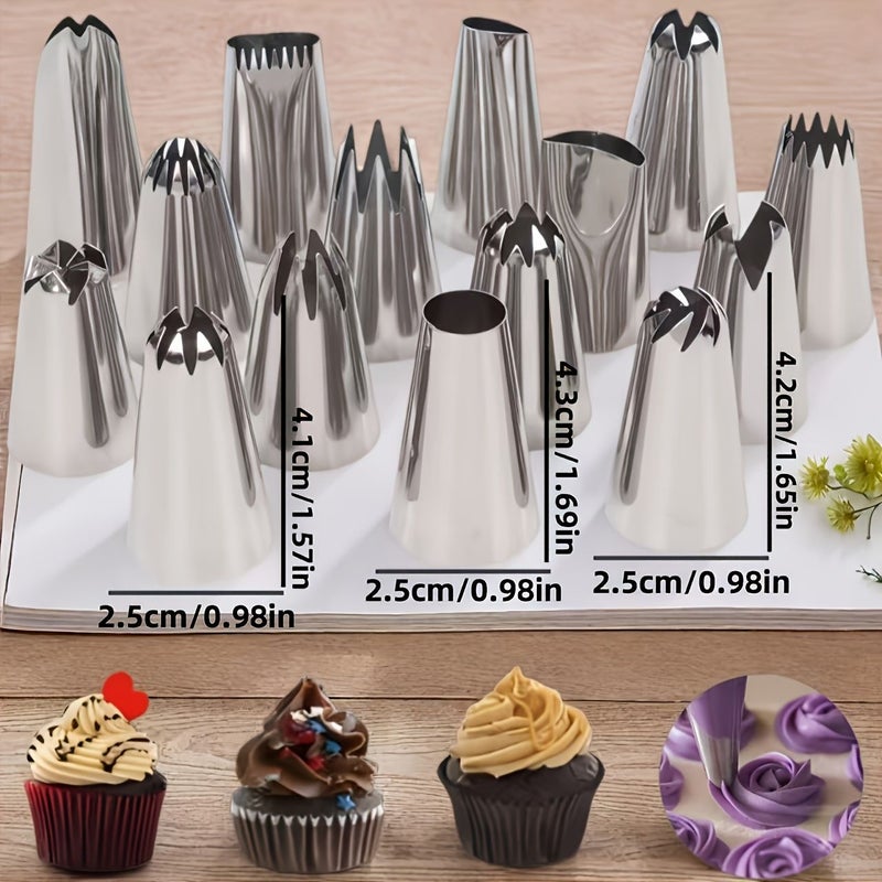 15 Piece Large Stainless Steel Piping Nozzle Set For Cookie Cupcake Wedding Cake Decorating - Image 4