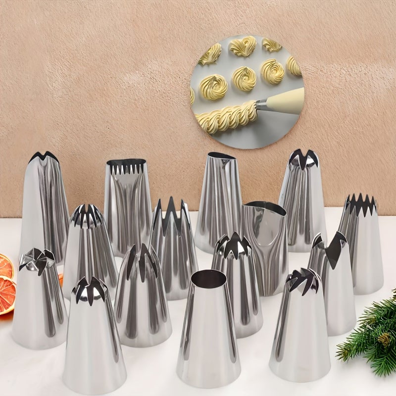 15 Piece Large Stainless Steel Piping Nozzle Set For Cookie Cupcake Wedding Cake Decorating - Image 2