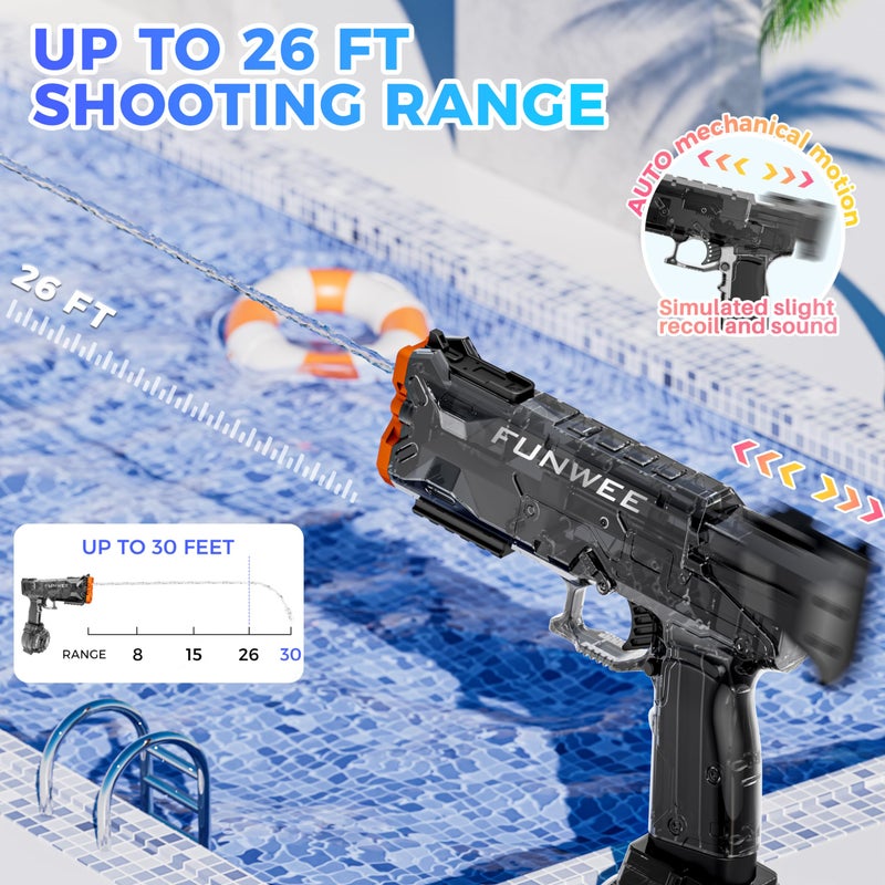 Funwee Electric Water Guns for Adult Kid, Strongest Full Automatic Water Pistol High Capacity 500+ Water Blaster, 26-30 FT Range Powerful Classic Water Squirt, Summer Outdoor Swimming Pool Water Toy - Image 2