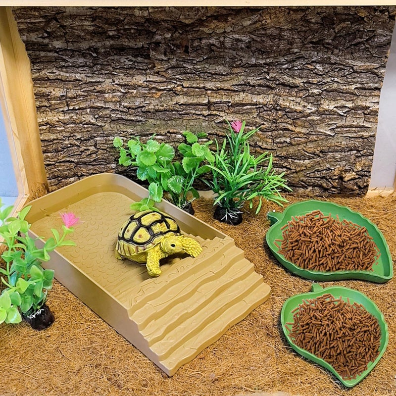JWIZYOTR 3 PCS Reptile Water Dish with Climbing Ramp, Leaf Reptile Water Bowl, Amphibians Habitat Yellow Tortoise Water Dish for Turtle, Gecko, Snake, Bearded Dragon, Lizard - Image 5
