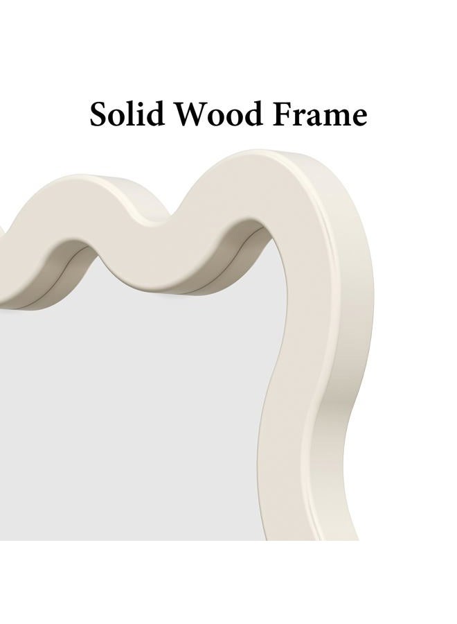 Pocetry 30"x22" Wavy Wall Mirror, White Wood Frame Vanity Mirror for Bathroom, Bedroom, Entryway, Japandi Organic Decor - Image 3