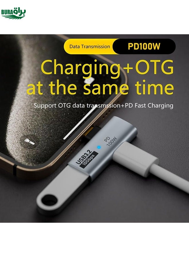 BURAQ USB-C / Type-C Male to Type-C + USB3.2 Female 10Gbps Data OTG Converter PD 100W Charging Adapter(Grey) - Image 4