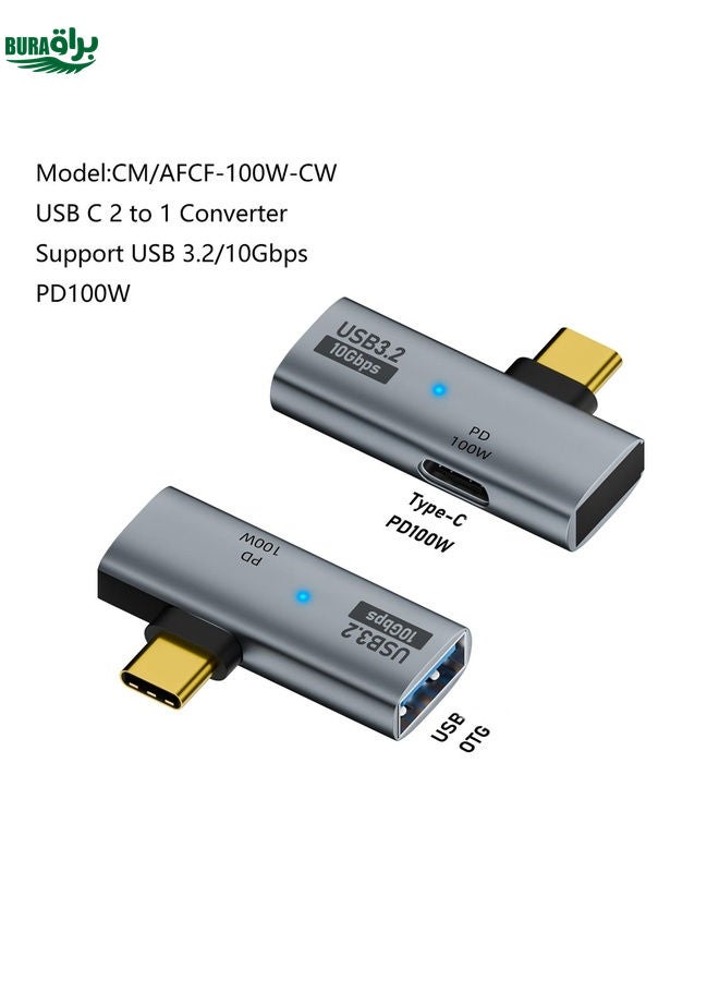 BURAQ USB-C / Type-C Male to Type-C + USB3.2 Female 10Gbps Data OTG Converter PD 100W Charging Adapter(Grey) - Image 2