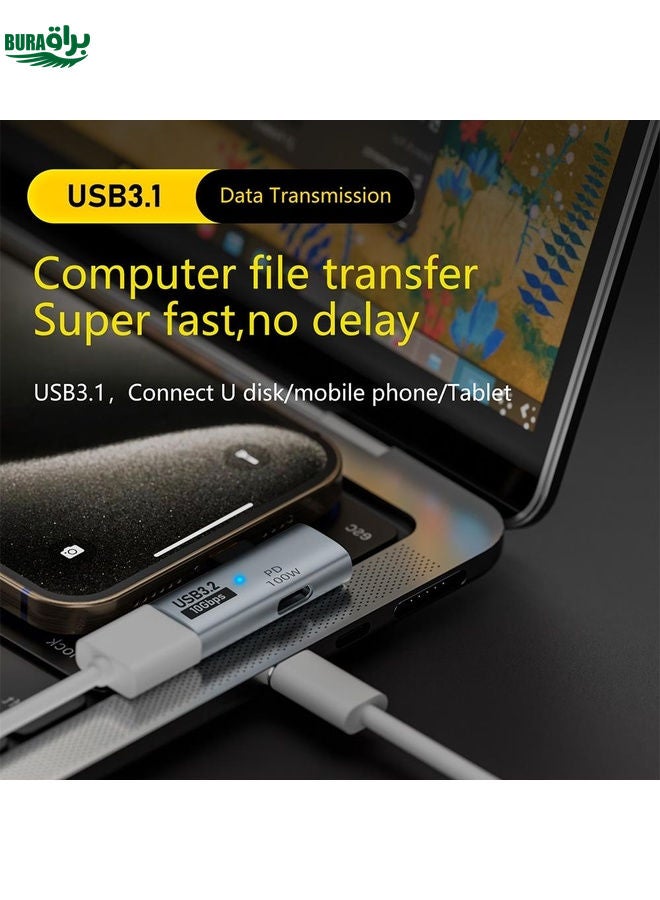 BURAQ USB-C / Type-C Male to Type-C + USB3.2 Female 10Gbps Data OTG Converter PD 100W Charging Adapter(Grey) - Image 5