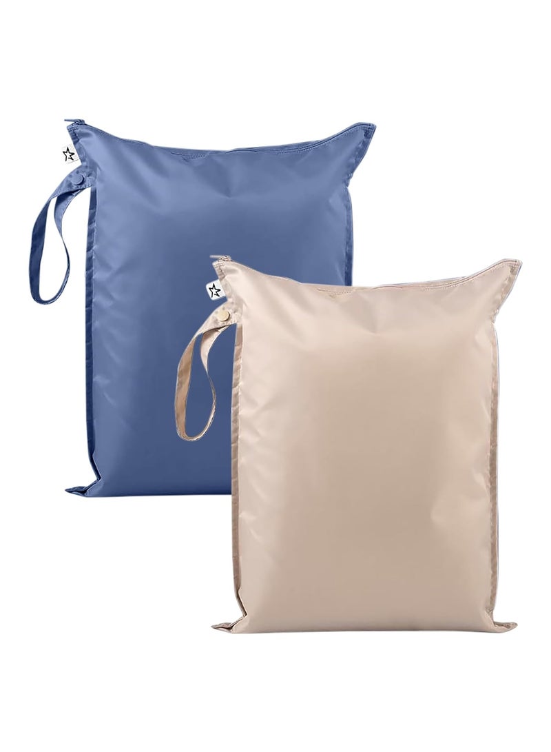 Tiny Twinkle Mess Proof Wet Bags | 2-Pack Reusable Waterproof Wet Bags for Swimsuits | Baby Clothes | Travel & Diaper Bag (Periwinkle,Pebble) - Image 1