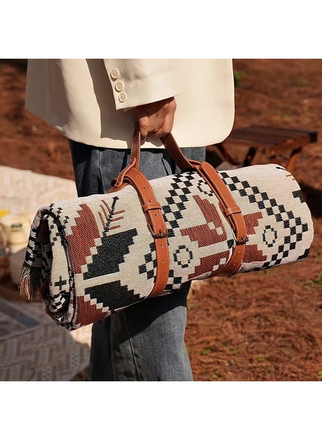 Blanket Strap Portable Picnic Mat Beach Mat With PU Leather Handle 24 41in X 11 81in - Image 2