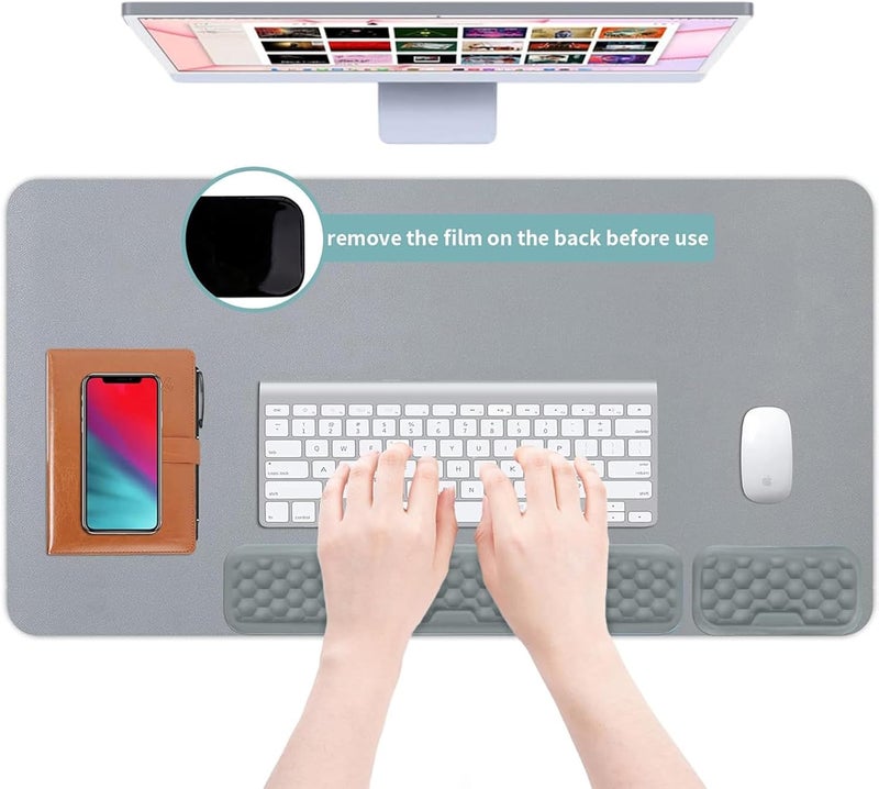 لينجي مجموعة وسادة مسند المعصم، مسند معصم لوحة المفاتيح + مسند معصم الماوس، مسند معصم سحابي غير قابل للانزلاق من إسفنج الذاكرة من البولي يوريثان، ناعم ومرن، يمكنه تخفيف آلام الكتابة - Image 3