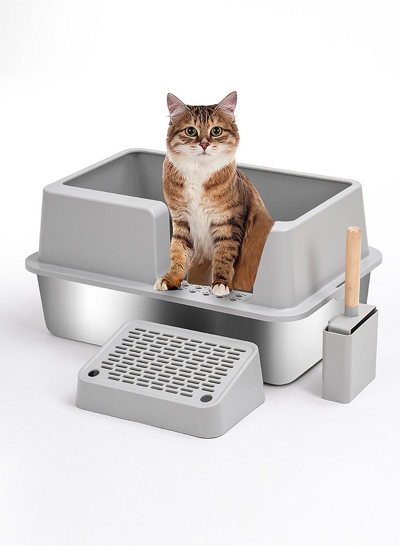 Kidle Stainless Steel Cat Litter Box Cat Litter Tray Enclosed Cat Litter Box Pet Litter Box 60.8*40.8*29.3cm  - Image 1