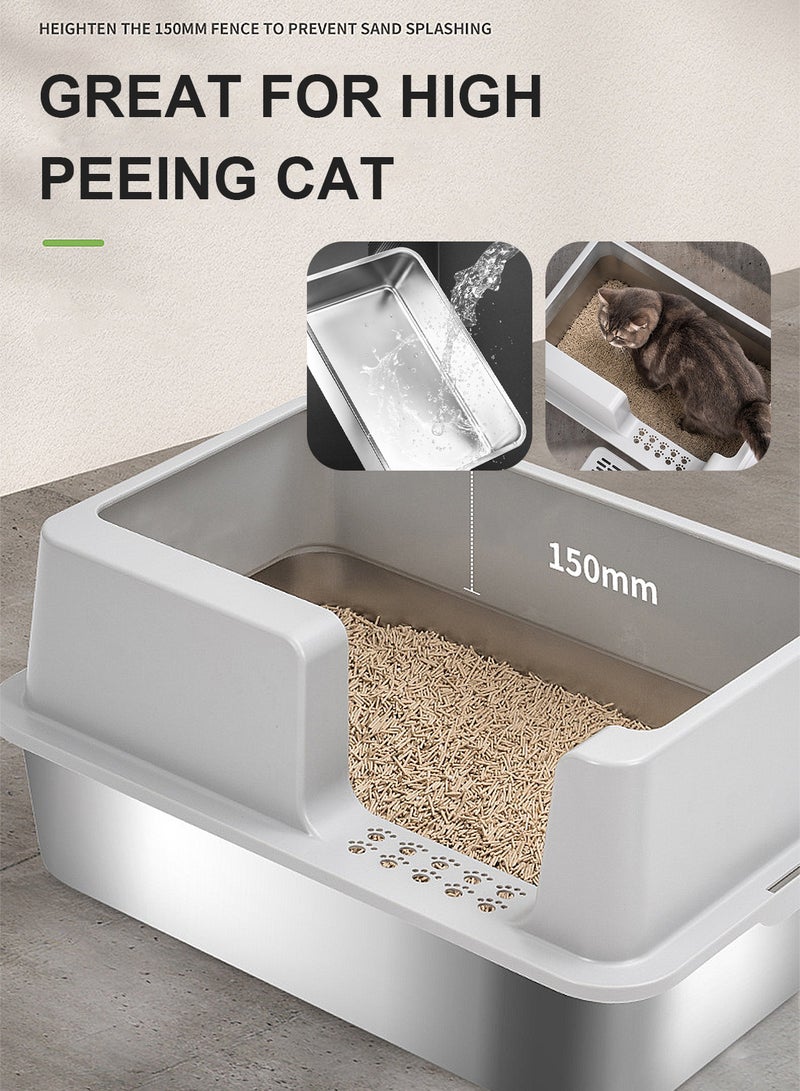 Kidle Stainless Steel Cat Litter Box Cat Litter Tray Enclosed Cat Litter Box Pet Litter Box 60.8*40.8*29.3cm  - Image 2