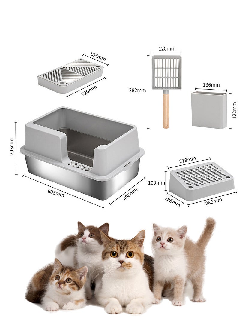 Kidle Stainless Steel Cat Litter Box Cat Litter Tray Enclosed Cat Litter Box Pet Litter Box 60.8*40.8*29.3cm  - Image 3