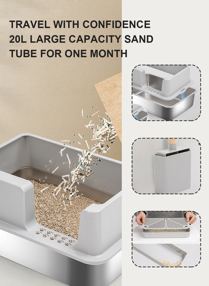 Kidle Stainless Steel Cat Litter Box Cat Litter Tray Enclosed Cat Litter Box Pet Litter Box 60.8*40.8*29.3cm  - Image 5