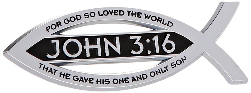 Elektroplate John 316 for God So Loved The World Christian Fish Text Emblem Premium Chrome Plated Metal Religous Car Truck Motorcycle Emblem Lord God Jesus Christ Religion Ichthus Symbol