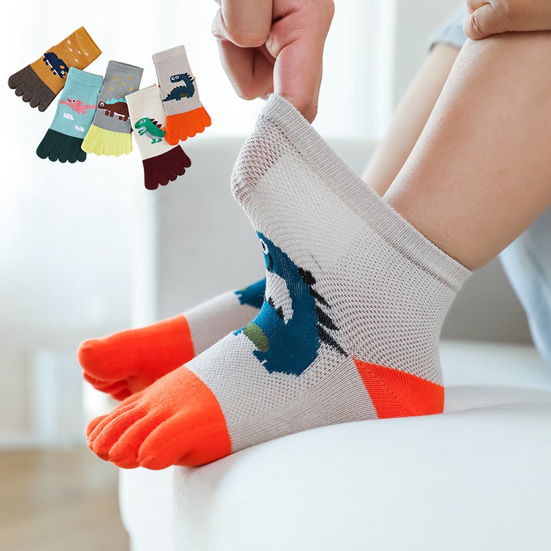 Cotton Cartoon Breathable Toe Socks for Kids 1-9 Years Tyrannosaurus Rex  - Image 5