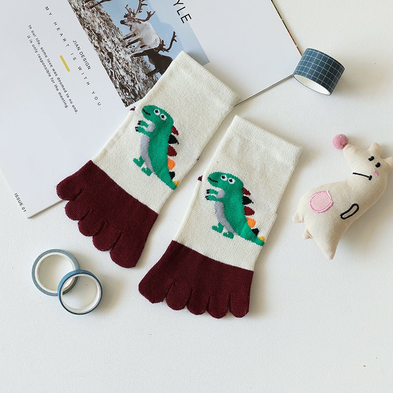 Cotton Cartoon Breathable Toe Socks for Kids 1-9 Years Tyrannosaurus Rex  - Image 1