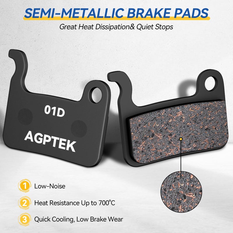 AGPTEK Bike Brake Pads, High-Performance Bicycle Brake Pad, 4 Pairs Semi-Metallic Bike Pad for Mountain Bike Disc Brakes, Compatible with Shimano Deore XT SLX Hone Alfine Saint, Semi-Metallic - Image 2