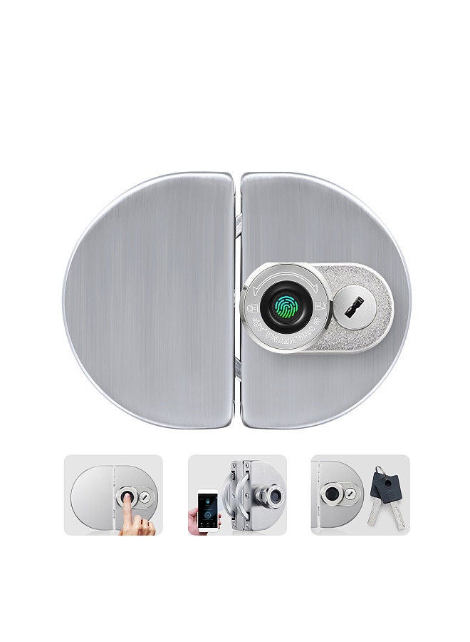 Smart Glass Door Lock Fingerprint & APP&Mechanical Key 3 Unlocking Ways Stainless Steel 100 Fingerprints Rechargeable Smart Doorlock Rotating Semicircle Smart BT Lock for 12mm Glass Door Offices Shops  - Image 1