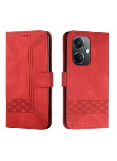 HuHa Case Cover For OPPO K11 Cubic Skin Feel Flip Leather Phone Case Red 