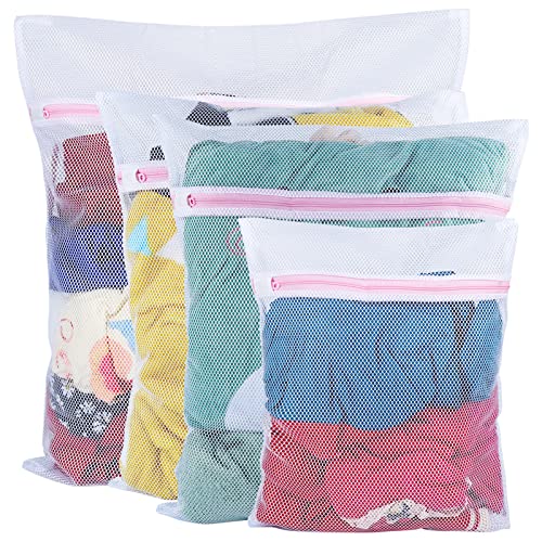 Vivifying Mesh Laundry Bags 4pcs Durable Coarse Mesh Wash Bags with Zipper for Washing Machine Delicates Lingerie Socks Shoes and Stuffed Animals