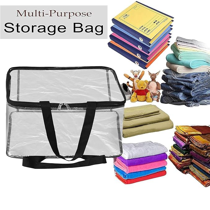 KALVAD Kalvad Cotton Canvas Clothes Storage Bags Saree Covers with Zip for Storage Specially Design for Woman Dresses Sarees Lehengas for Wardrobe Organizer Lehengas for 4 Transparent  - Image 5