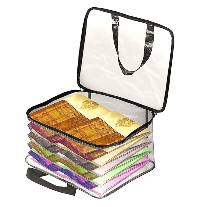 KALVAD Kalvad Cotton Canvas Clothes Storage Bags Saree Covers with Zip for Storage Specially Design for Woman Dresses Sarees Lehengas for Wardrobe Organizer Lehengas for 4 Transparent  - Image 4