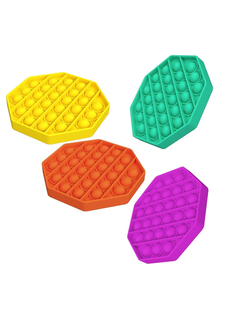 Y&D 4 Pack Pop Fidget Toy Push Bubble Sensory Autism Special Needs Stress Reliever Silicone Squeeze for Home School and Office Octagon Yellow Purple Green Orange - Image 1