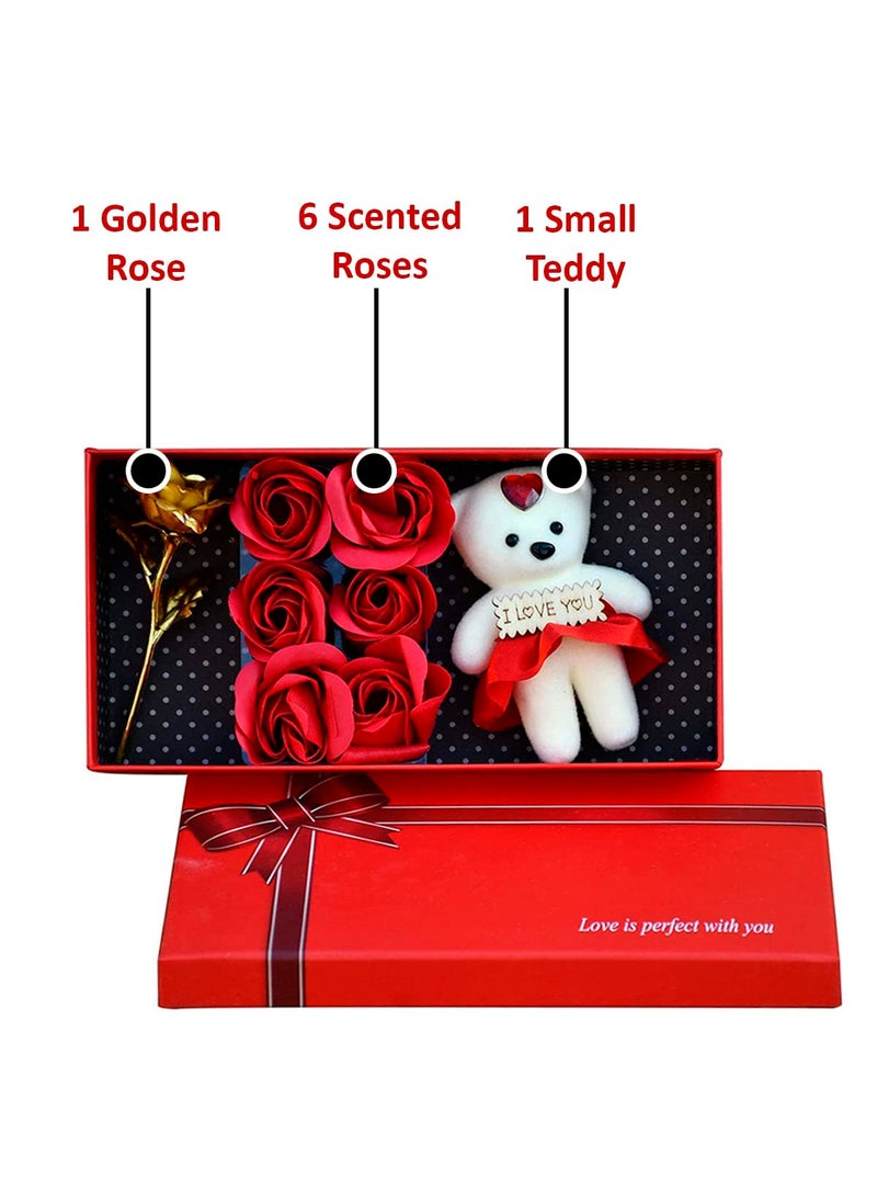 Saugat Traders Saugat Traders Sorry/Apology Gift for Girlfriend and Boyfriend - Greeting Card, Chocolate with Golden Rose with Red Rose Bunch and Soft Toy  - Image 4