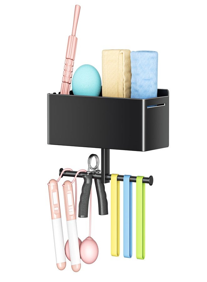 XILIMEN Home Gym Wall Storage, White Resistance Bands Rack Hanger Metal, Wall Mounted Fitness Bands Holder, Multi-Purpose Heavy Duty Workout Gym Storage Rack for Resistance Bands, Straps, Jump Ropes (Black) - Image 2