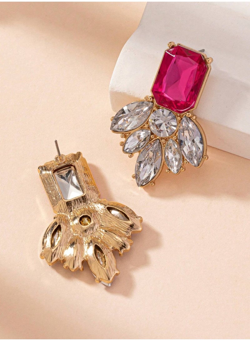 Shein 1 Pair Stylish Design New Fuchsia Gemstone Geometric Flower Personalized Elegant Earrings For Women Valentines,Mom,Mother,Mother's Day,Gift - Image 3