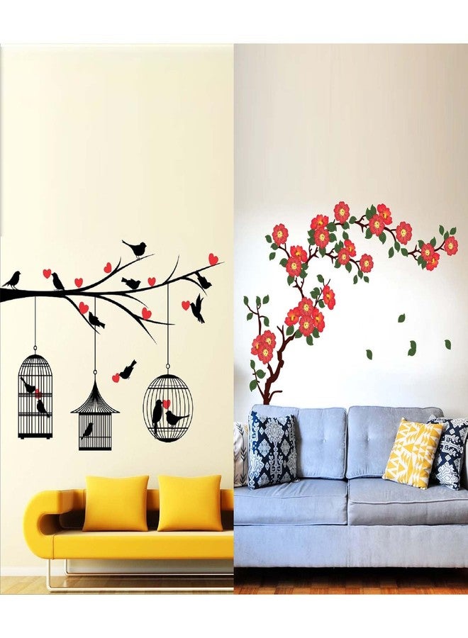 MERICAL Set of 2 Wall Stickers Love Birds with Hearts | Floral Branch Antique Flowers for Home, Hall, Bedroom, Livingroom & Kitchen - Image 1