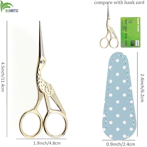 BIHRTC Small Craft 4.5Inch Embroidery Scissors with Artificial Leather Cover Stainless Steel Tip Bird Stork Scissors Shears for Sewing Crochet Embroidery Paper Art Work - Image 2