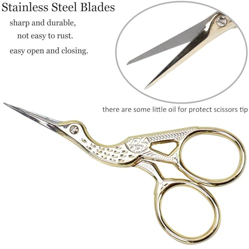 BIHRTC Small Craft 4.5Inch Embroidery Scissors with Artificial Leather Cover Stainless Steel Tip Bird Stork Scissors Shears for Sewing Crochet Embroidery Paper Art Work - Image 3