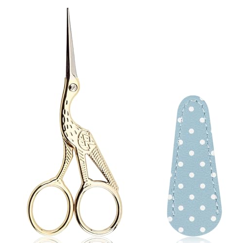 BIHRTC Small Craft 4.5Inch Embroidery Scissors with Artificial Leather Cover Stainless Steel Tip Bird Stork Scissors Shears for Sewing Crochet Embroidery Paper Art Work - Image 1