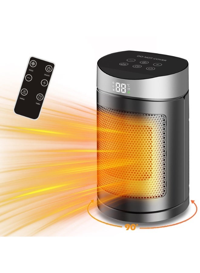 Portable Electric Heater, 1500W Space Heater, Three Temperature Settings, with Remote Control, Touch Buttons, and Digital Display. Features Energy-Saving Mode, Automatic Power-Off, and Timer Functions. Suitable for Indoor, Office, and Home Use. - Image 1