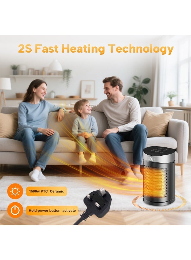 Portable Electric Heater, 1500W Space Heater, Three Temperature Settings, with Remote Control, Touch Buttons, and Digital Display. Features Energy-Saving Mode, Automatic Power-Off, and Timer Functions. Suitable for Indoor, Office, and Home Use. - Image 2