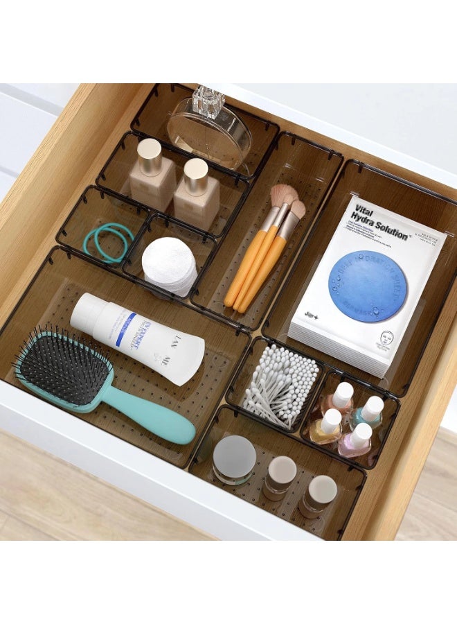 Imported 7-piece clear black plastic drawer organizer set, 4 desk drawer organizer trays for makeup, jewelry, kitchen utensils, tools, and office accessories - Image 5